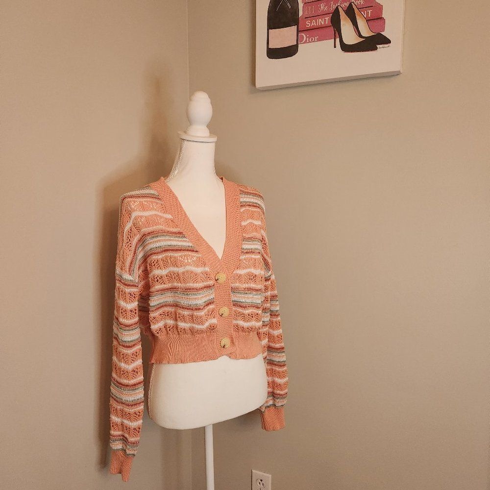 Major Label Group Cropped Striped Cardigan